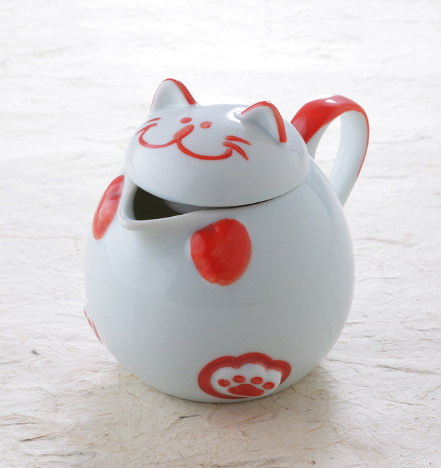 猫ポット ピンク 食器 お茶 猫 のらや 美濃焼 磁器