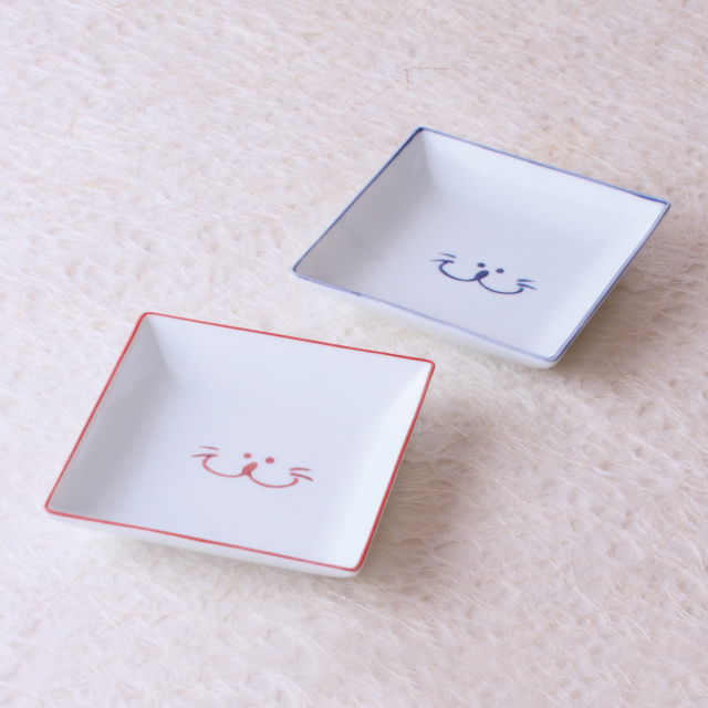 猫,食器,プレート,四角,ペア