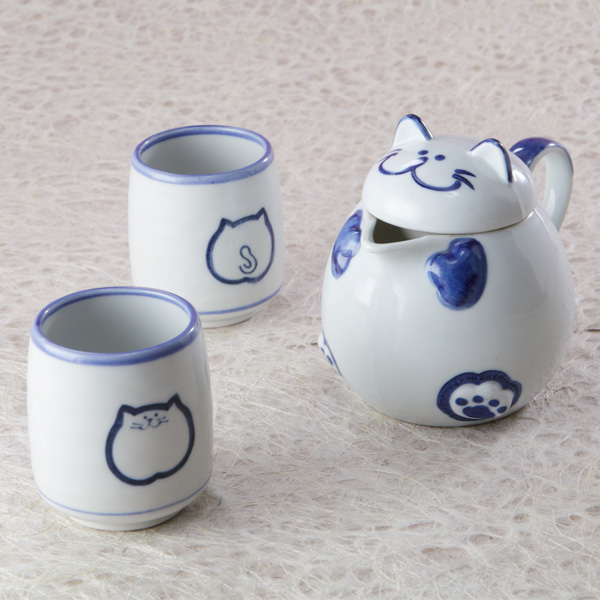猫食器,湯呑,ギフト,猫ポットと湯呑