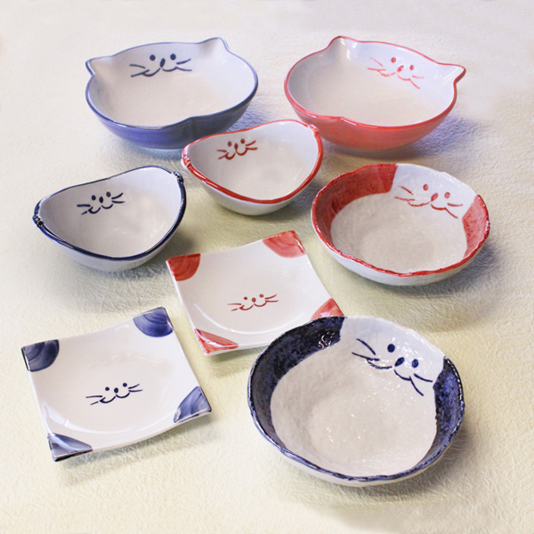 猫食器,食器セット,浅鉢,ペア食器,サラダ碗,取り皿