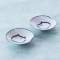 猫食器、箸置き小皿、青、ペア